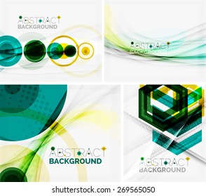 Set of abstract geometric backgrounds. Waves, triangles, lines. Vector universal templates