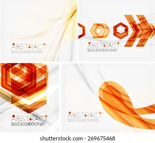 Set of abstract geometric backgrounds. Waves, triangles, lines. Vector universal templates
