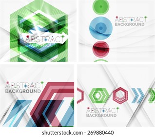 Set of abstract geometric backgrounds. Waves, triangles, lines. Vector universal templates