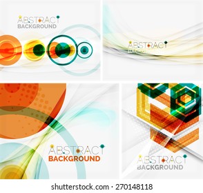 Set of abstract geometric backgrounds. Waves, triangles, lines. Vector universal templates