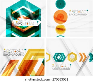 Conjunto de fondos geométricos abstractos. Olas, triángulos, líneas. Plantillas universales de vector