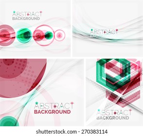Set of abstract geometric backgrounds. Waves, triangles, lines. Vector universal templates