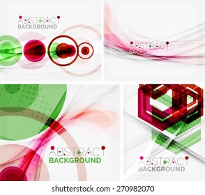 Set of abstract geometric backgrounds. Waves, triangles, lines. Vector universal templates