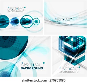 Conjunto de fundos geométricos abstratos. Ondas, triângulos, linhas. Modelos universais vetoriais