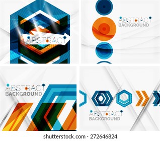 Set of abstract geometric backgrounds. Waves, triangles, lines. Vector universal templates