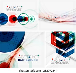 Set of abstract geometric backgrounds. Waves, triangles, lines. Vector universal templates