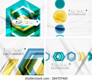 Set of abstract geometric backgrounds. Waves, triangles, lines. Vector universal templates