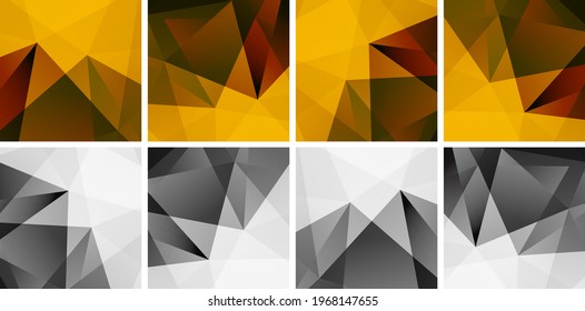 Set of abstract geometric backgrounds. Yellow red brown colors. Grey color. Vector illustration.