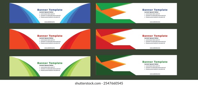 Conjunto de modelo de design de banner geométrico abstrato. Modelo de banner da Web. Modelo de banner de design geométrico abstrato para cabeçalho, rodapé, layout, papel timbrado, página da Web, publicidade, anúncios ilustração de vetor