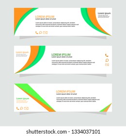 Set of abstract geometric banner template in green and orange color. Banner template for website, header, footer, brochure, ads, advertising vector illustration eps 10