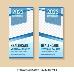 Set of abstract geometric banner template for healthcare concept. Vertical layout combined with diagonal shape use white blue gradient as element and background with space for photo collage and text