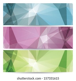 set of abstract geometric banners (headers) with triangular polygons, vector illustration