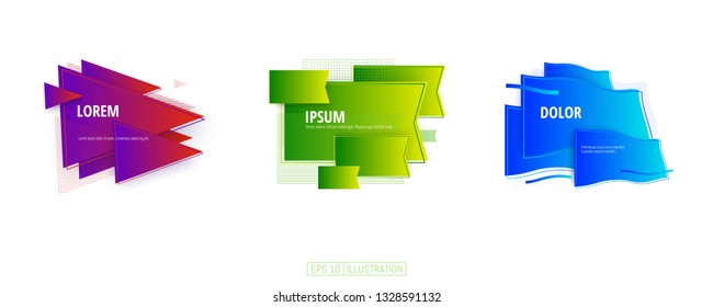 Set of abstract geometric banners. Liquid shapes background elements. Templates for banner, brochure, book cover, booklet design. Vector illustration.