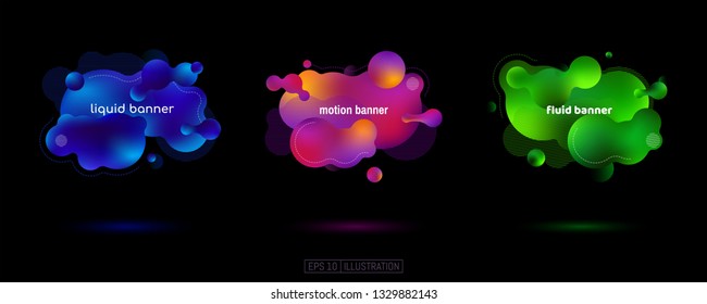 Set of abstract geometric banners. Liquid shapes background elements. Templates for banner, brochure, book cover, booklet design. Vector illustration.