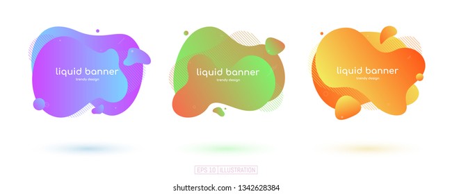 Set of abstract geometric banners. Liquid shapes background elements. Templates for banner, brochure, book cover, booklet, applications or web  design. Vector illustration.