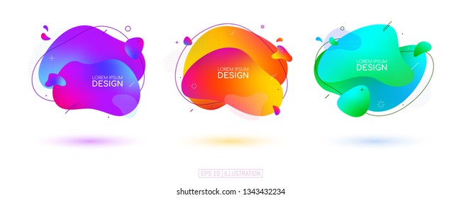 Set of abstract geometric banners. Liquid shapes background elements. Templates for banner, brochure, book cover, booklet, applications or web  design. Vector illustration.