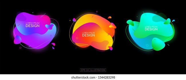 Set of abstract geometric banners. Liquid shapes background elements. Templates for banner, brochure, book cover, booklet, applications or web  design. Vector illustration.