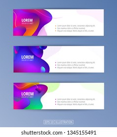 Set of abstract geometric banners. Liquid shapes background elements. Templates for banner, brochure, book cover, booklet, applications or web  design. Editable mask. Vector illustration.