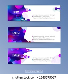 Set of abstract geometric banners. Liquid shapes background elements. Templates for banner, brochure, book cover, booklet, applications or web  design. Editable mask. Vector illustration.