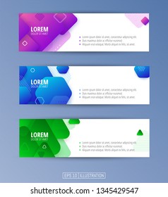 Set of abstract geometric banners. Liquid shapes background elements. Templates for banner, brochure, book cover, booklet, applications or web  design. Editable mask. Vector illustration.