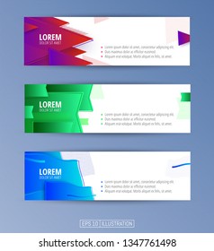 Set of abstract geometric banners. Liquid shapes background elements. Templates for banner, brochure, book cover, booklet, applications or web  design. Editable mask. Vector illustration.