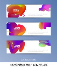 Set of abstract geometric banners. Liquid shapes background elements. Templates for banner, brochure, book cover, booklet, applications or web  design. Editable mask. Vector illustration.