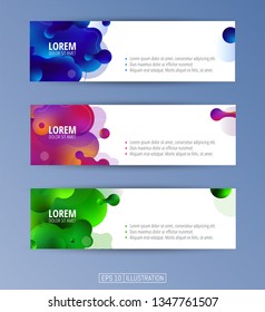 Set of abstract geometric banners. Liquid shapes background elements. Templates for banner, brochure, book cover, booklet, applications or web  design. Editable mask. Vector illustration.