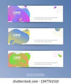 Set of abstract geometric banners. Liquid shapes background elements. Templates for banner, brochure, book cover, booklet, applications or web  design. Editable mask. Vector illustration.