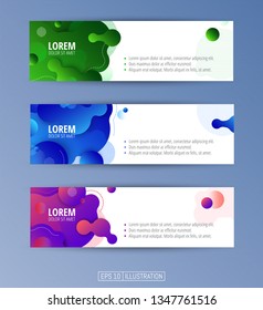 Set of abstract geometric banners. Liquid shapes background elements. Templates for banner, brochure, book cover, booklet, applications or web  design. Editable mask. Vector illustration.