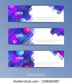 Set of abstract geometric banners. Liquid shapes background elements. Templates for banner, brochure, book cover, booklet, applications or web  design. Editable mask. Vector illustration.