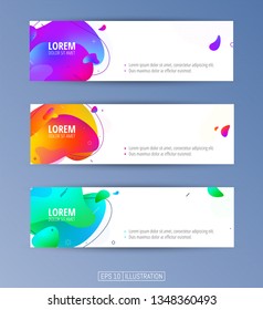 Set of abstract geometric banners. Liquid shapes background elements. Templates for banner, brochure, book cover, booklet, applications or web  design. Editable mask. Vector illustration.