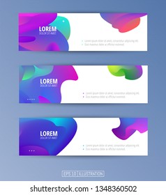 Set of abstract geometric banners. Liquid shapes background elements. Templates for banner, brochure, book cover, booklet, applications or web  design. Editable mask. Vector illustration.