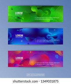 Set of abstract geometric banners. Liquid shapes background elements. Templates for banner, brochure, book cover, booklet, applications or web  design. Editable mask. Vector illustration.