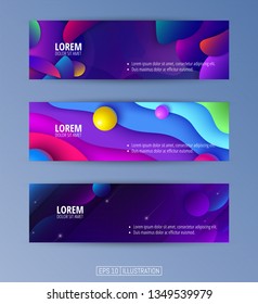 Set of abstract geometric banners. Liquid shapes background elements. Templates for banner, brochure, book cover, booklet, applications or web  design. Editable mask. Vector illustration.
