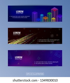 Set of abstract geometric banners. Liquid shapes background elements. Templates for banner, brochure, book cover, booklet, applications or web  design. Editable mask. Vector illustration.