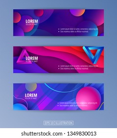 Set of abstract geometric banners. Liquid shapes background elements. Templates for banner, brochure, book cover, booklet, applications or web  design. Editable mask. Vector illustration.