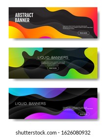 Set of abstract geometric banners with liquid shapes. Color gradient background design. contrasting colors of the background for posters. Vector illustration.