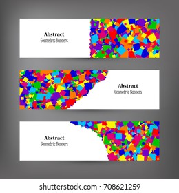 Set of abstract geometric banners from squares. Rainbow multicolored concept for web design, banners and brochures design. Abstract beautiful banners for business. Vector illustration