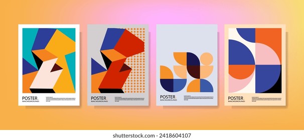 Set of abstract geometric bauhaus minimalis background design vector  for web, cards, banner, poster and cover.