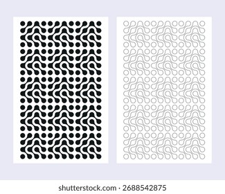 Set of abstract geometric black liquid connected circle dots. Transition metaball pattern, Morphing blob Vector elements for modern design, card, packaging, branding, invitation, wallpaper, background