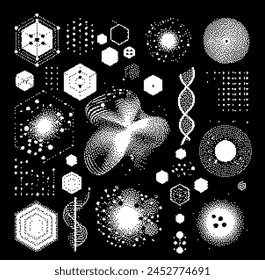 Conjunto de Elementos geométricos abstractos en blanco y negro de 1 bit para el diseño.