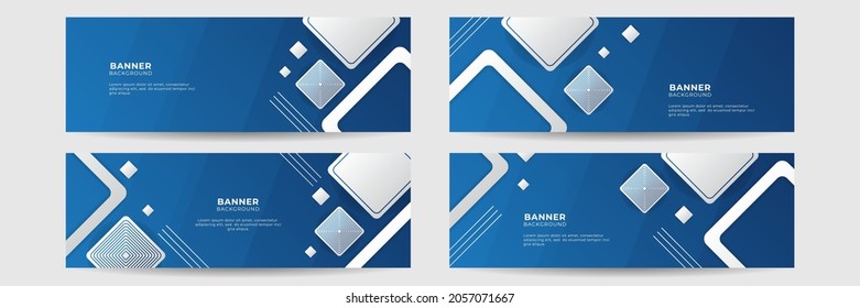 Set of abstract geometric blue banner background