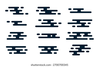 conjunto de nuvens chinesas geométricas abstratas, vetor tradicional asiático Japão líquido linha nuvem forma coleção padrão, ícones de elemento, cartões de design de ano novo, cartaz, banner, padrão, anúncio
