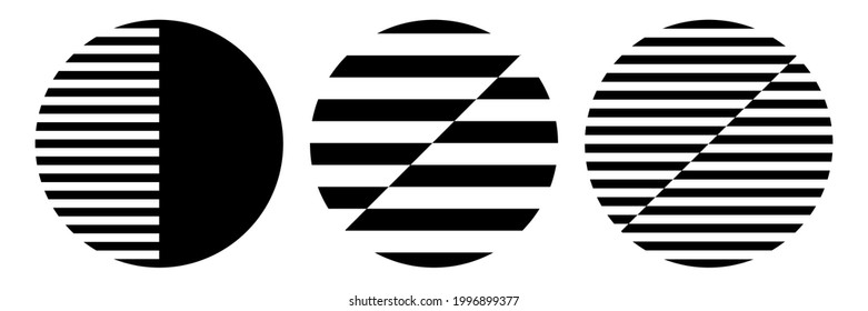 Set of abstract geometric circle black and white design elements. Vector art.