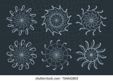 Set of abstract geometric circle elements. Vector illustration of mandalas ornament for postcards, banners, T-shirts.