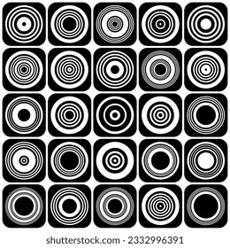 Conjunto de elementos de diseño geométrico abstracto y negro y blanco cuadrado. Arte vector.