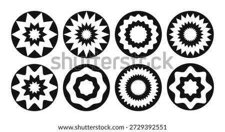 Set of Abstract Geometric Circular Shapes with Starburst and Wavy Forms