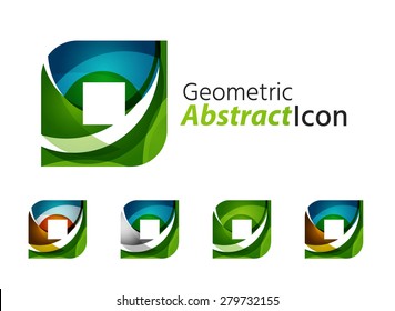 Set of abstract geometric company logo square, rhomb. Vector illustration of universal shape concept made of various wave overlapping elements