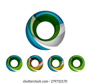 Conjunto de anillo del logotipo de la compañía geométrica abstracta, círculo. Ilustración vectorial del concepto de forma universal hecho de varios elementos superpuestos de ondas