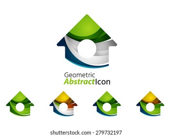 Set of abstract geometric company logo home, house, building. Vector illustration of universal shape concept made of various wave overlapping elements